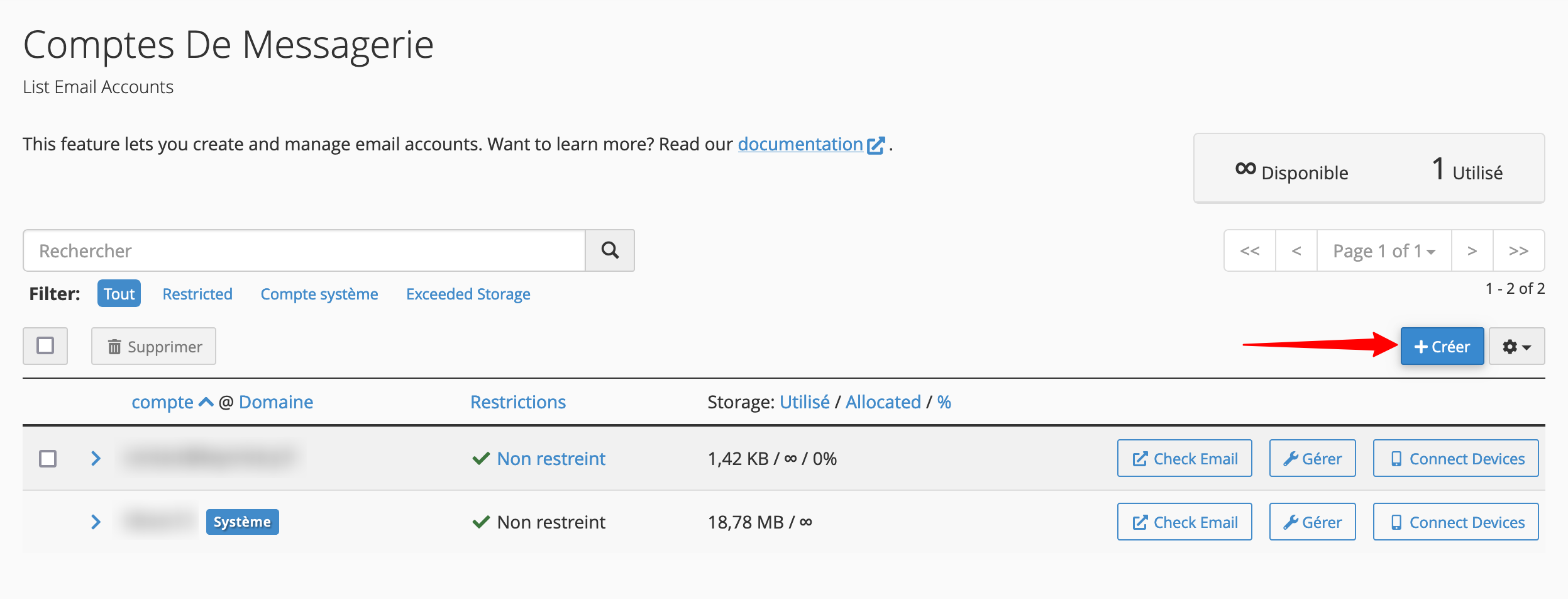 Création d'une adresse de messagerie sur cPanel.