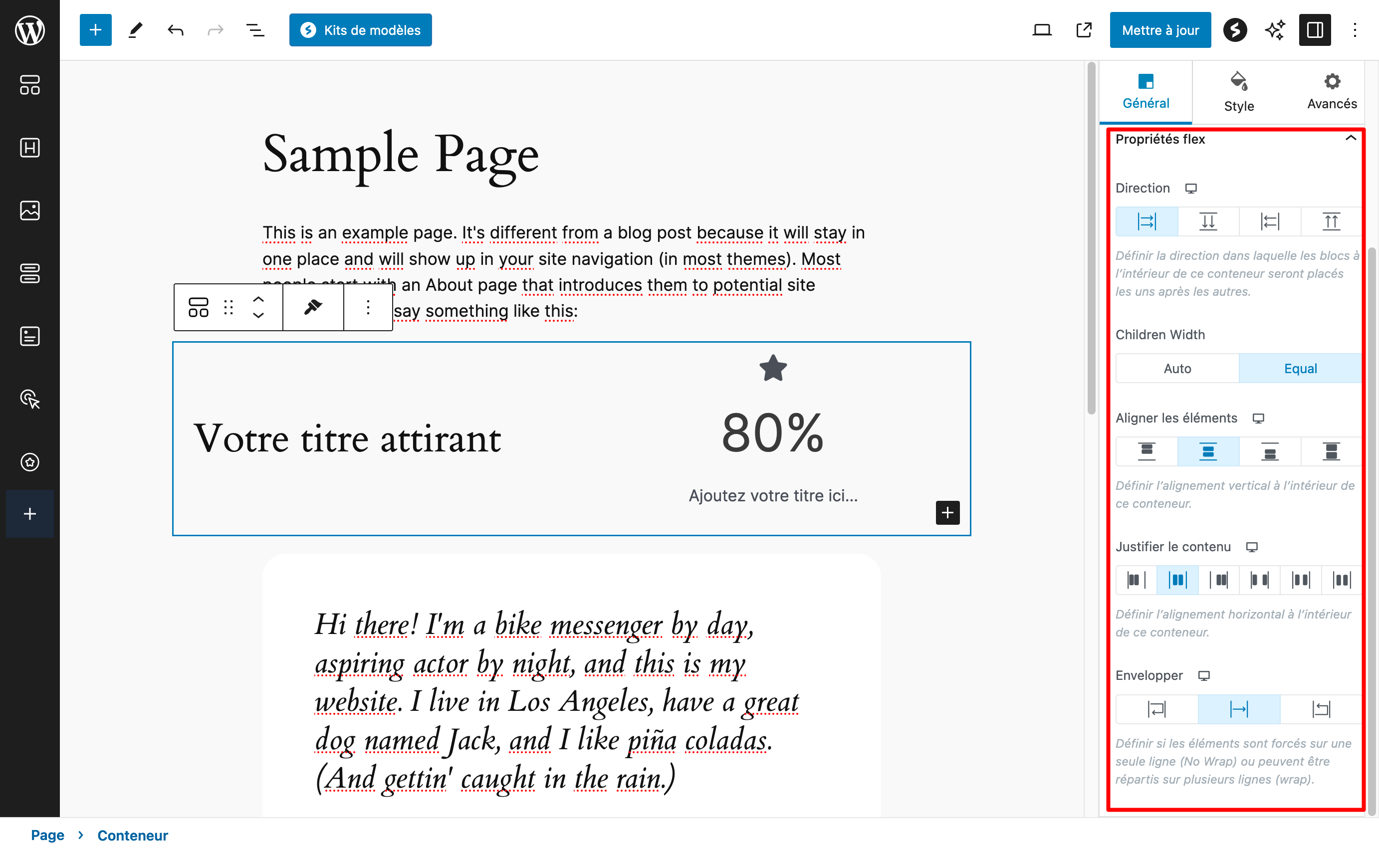 Réglages de Flexbox sur Spectra.