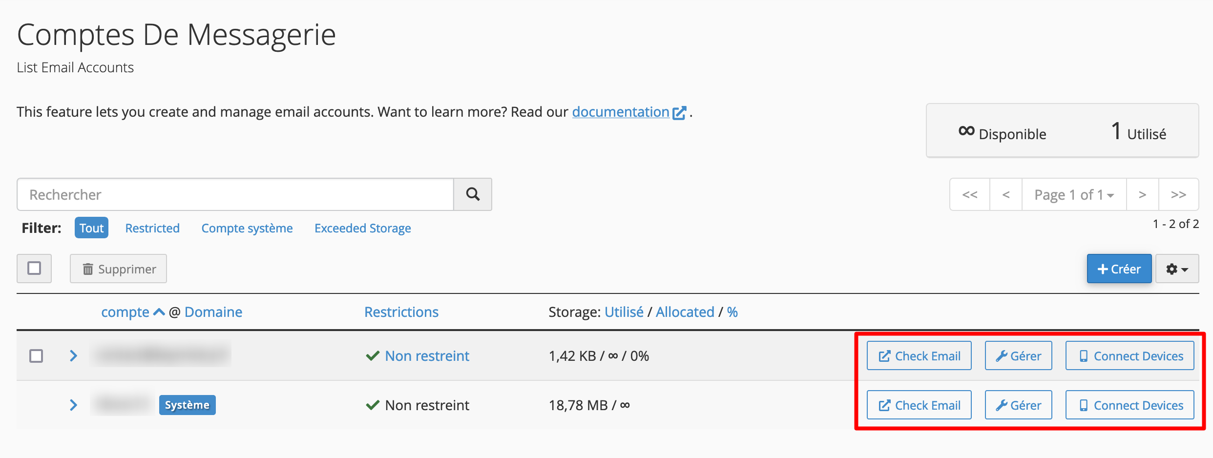 Gestion de comptes de messagerie sur CPanel et WordPress. 
