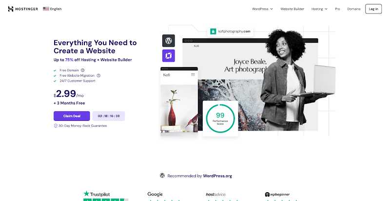WordPress hosting with Hostinger.