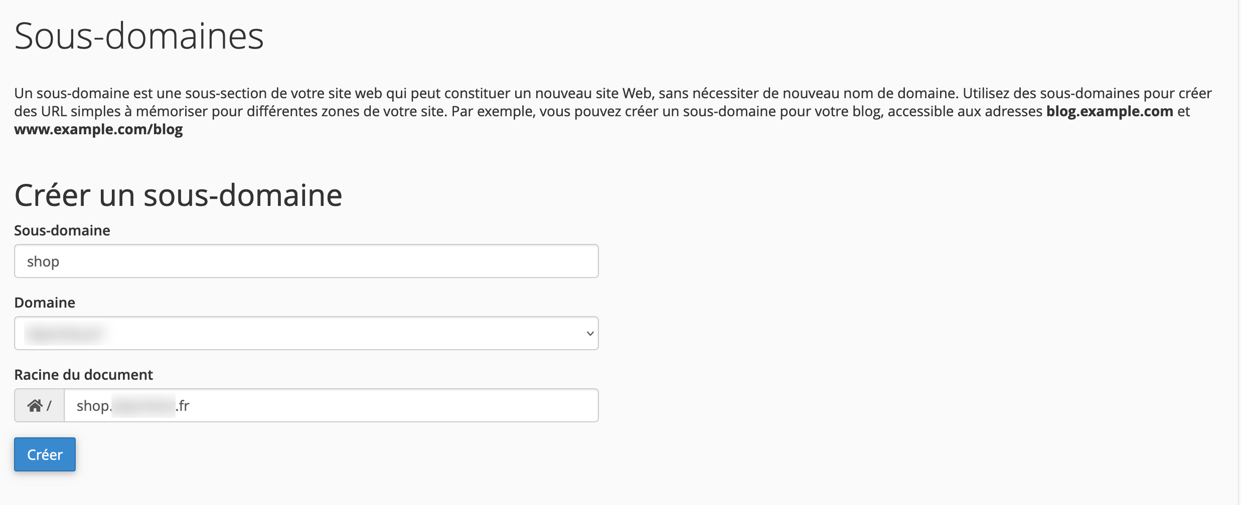 Création d'un sous-domaine sur cPanel.