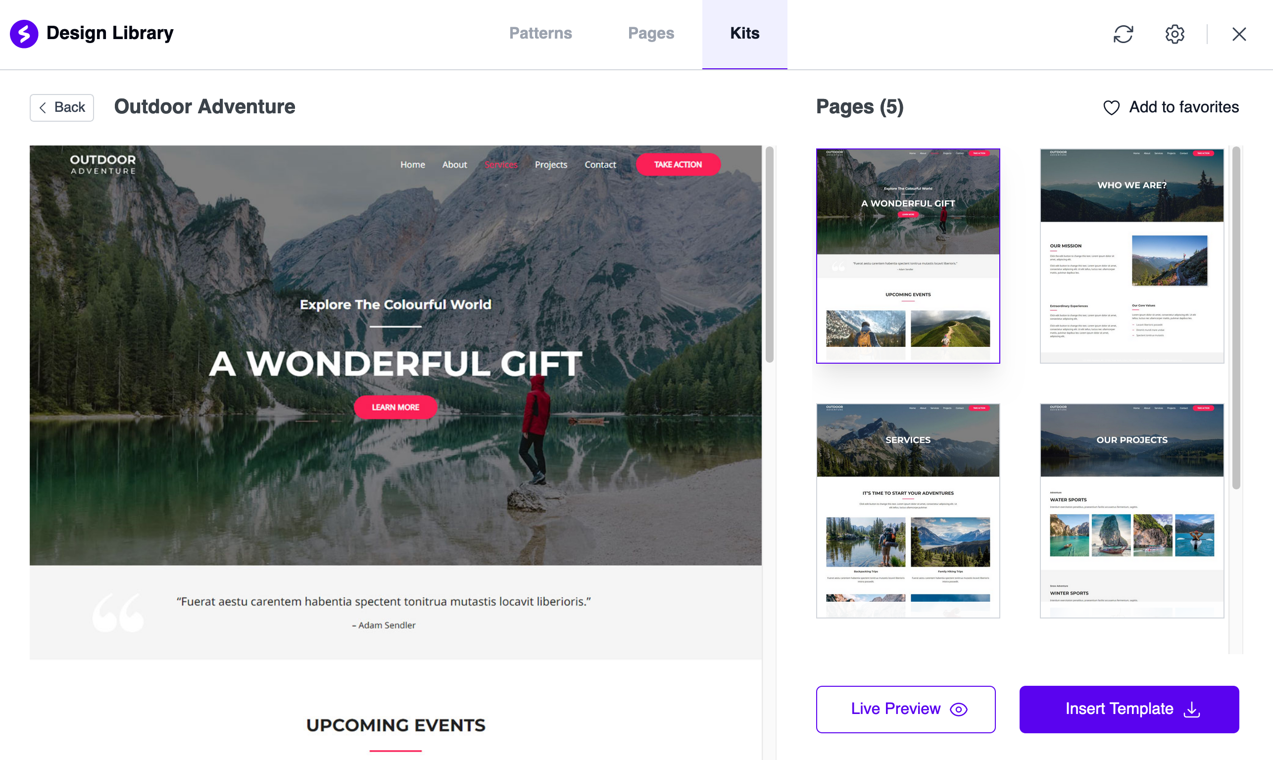 Le template Outdoor Adventure de Spectra.