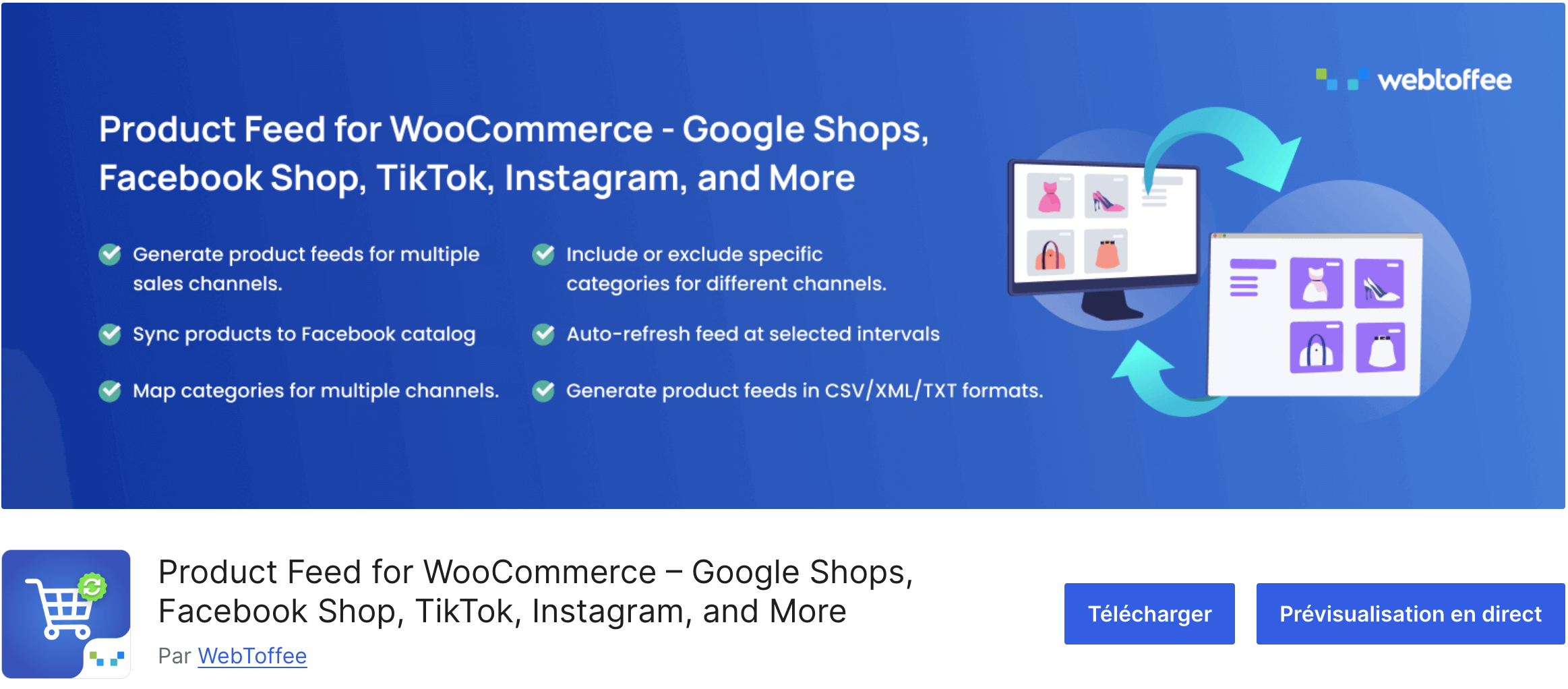 Le plugin Product Feed for WooCommerce de WebToffee.
