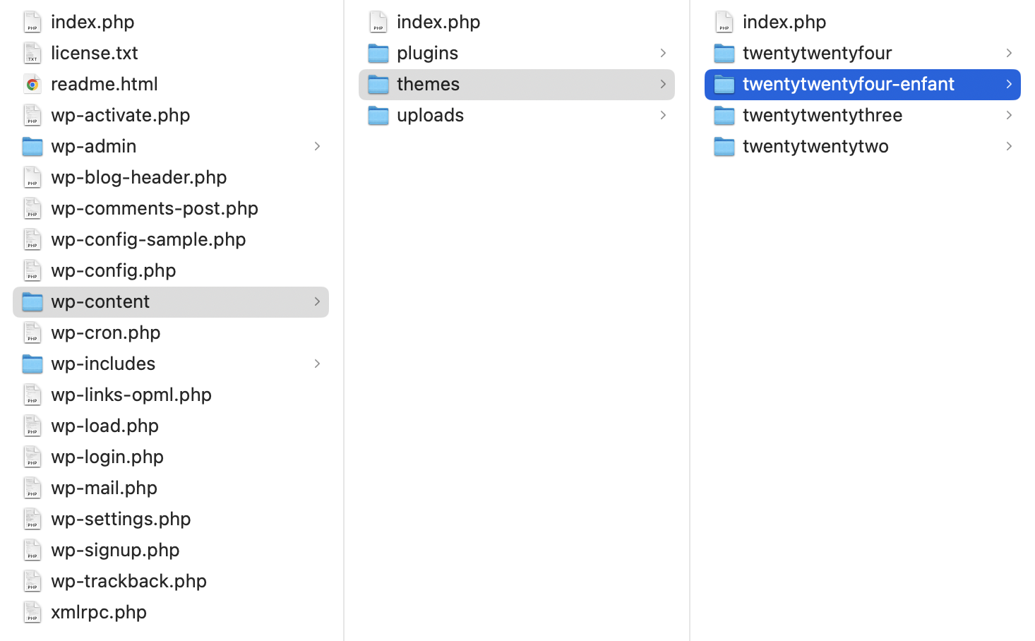 Le chemin d'accès d'un thème enfant.