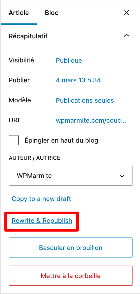 Yoast Duplicate Post permet de réécrire et republier un article WordPress.