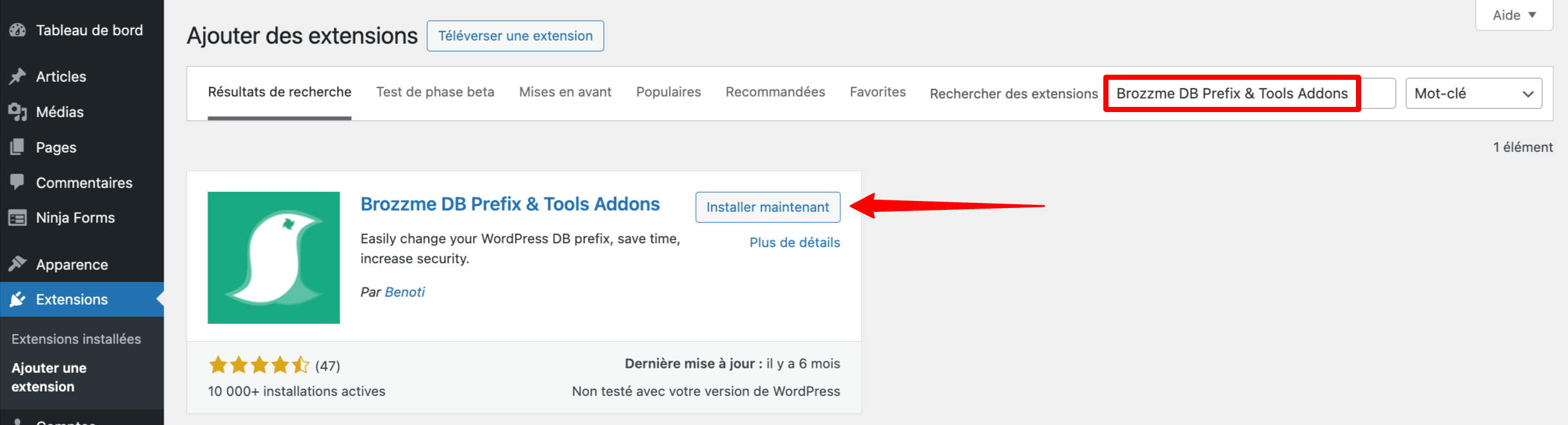 Installation de l'extension Brozzme DB Prefix & Tools Addons.