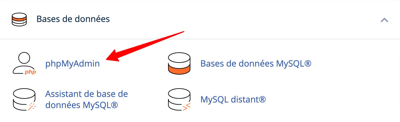 Connexion à phpMyAdmin sur l'interface cPanel.