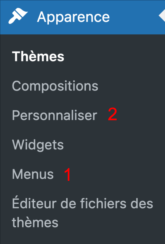 Le menu Apparence de l'administration de WordPress.