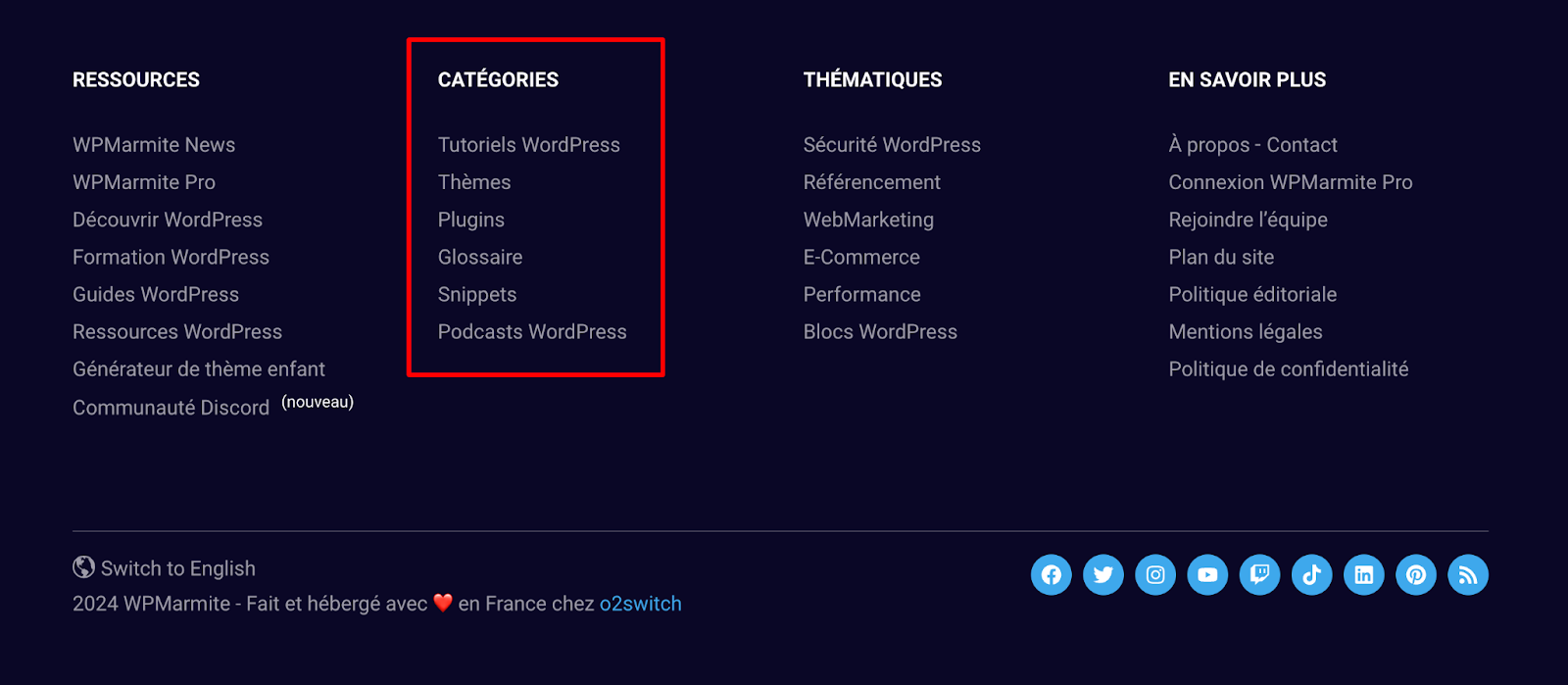 Le pied de page du site de WPMarmite.