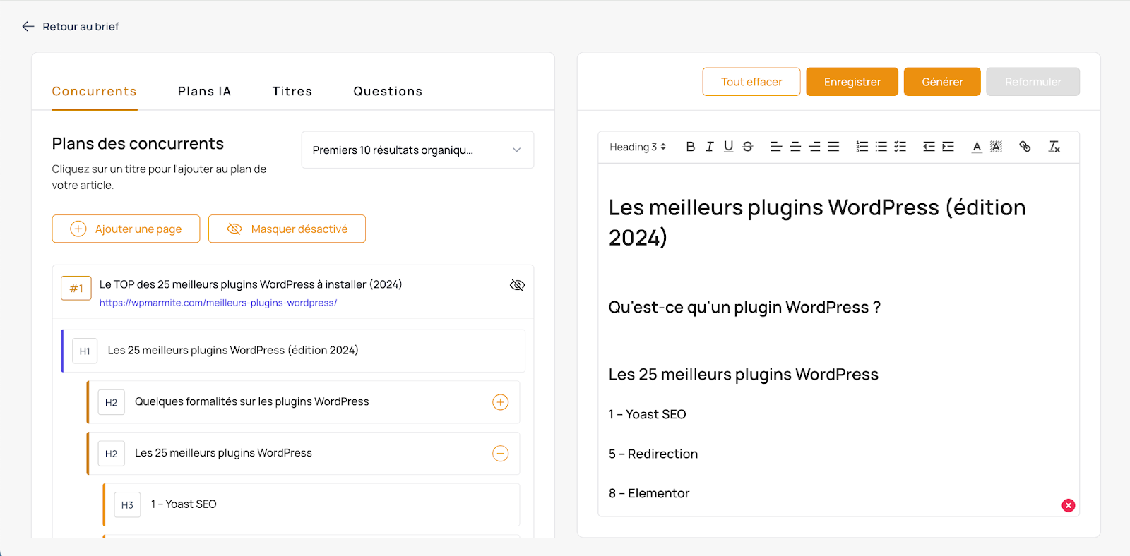 Ajouter des titres à votre plan d'article.