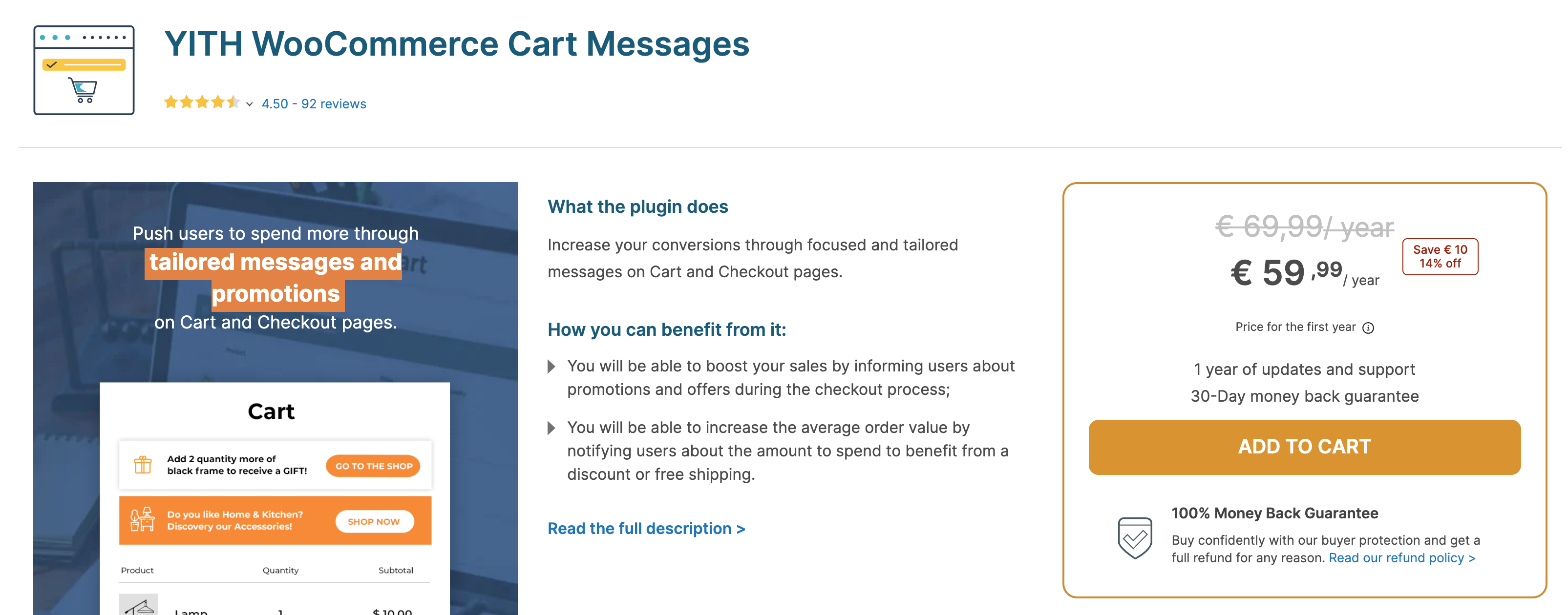 Le plugin YITH WooCommerce Cart Messages