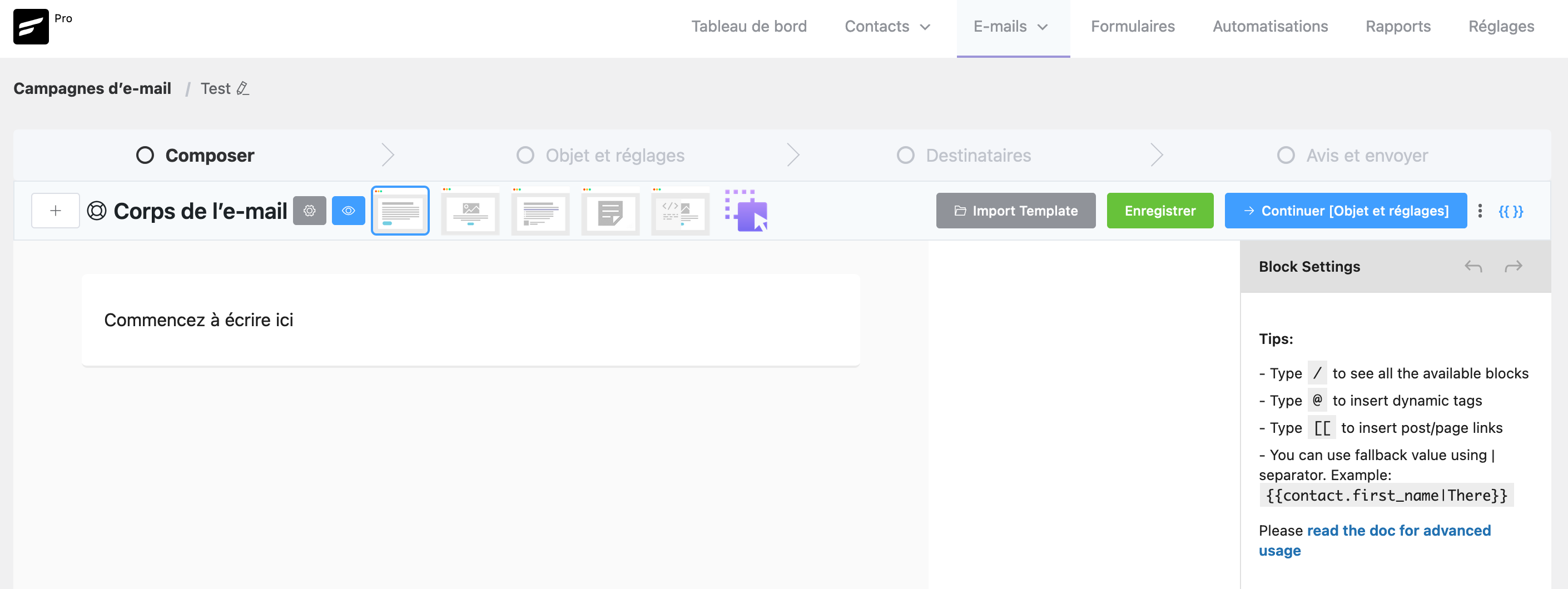 L'éditeur de FluentCRM.