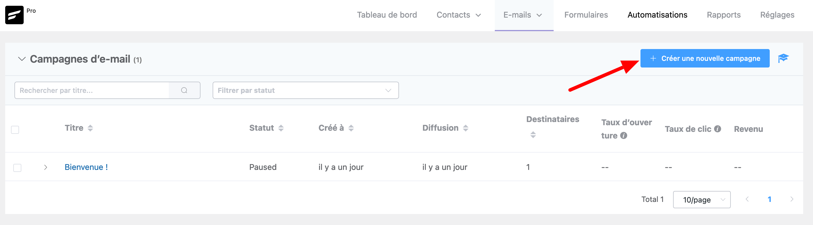 Création d'une nouvelle campagne email avec FluentCRM.