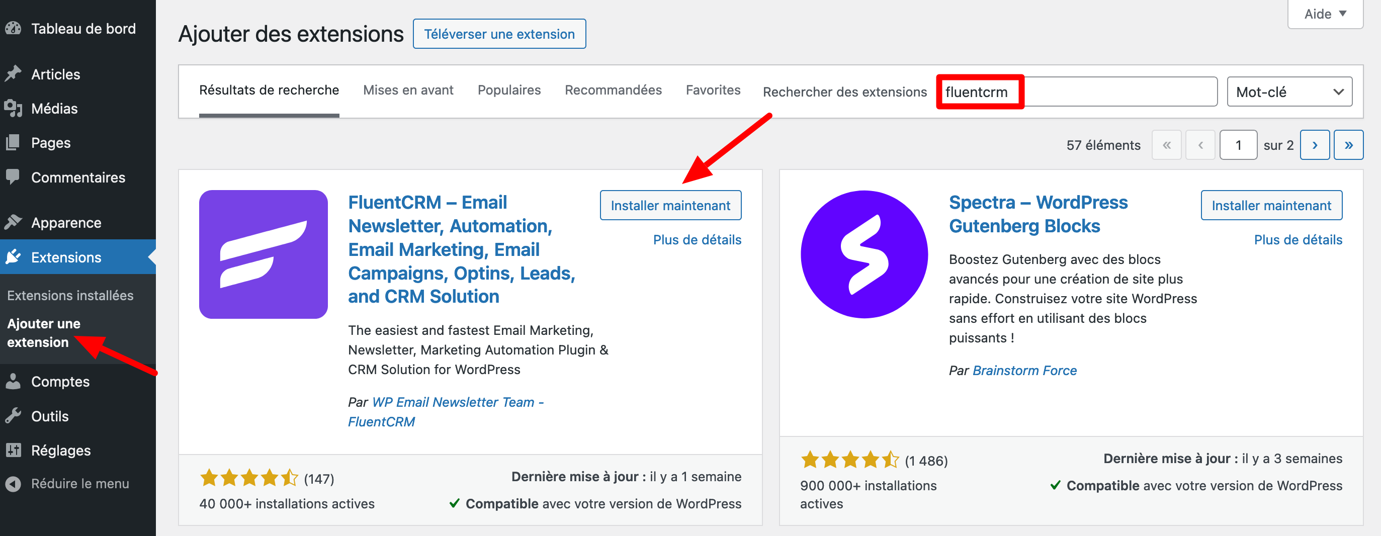 Installation de FluentCRM.