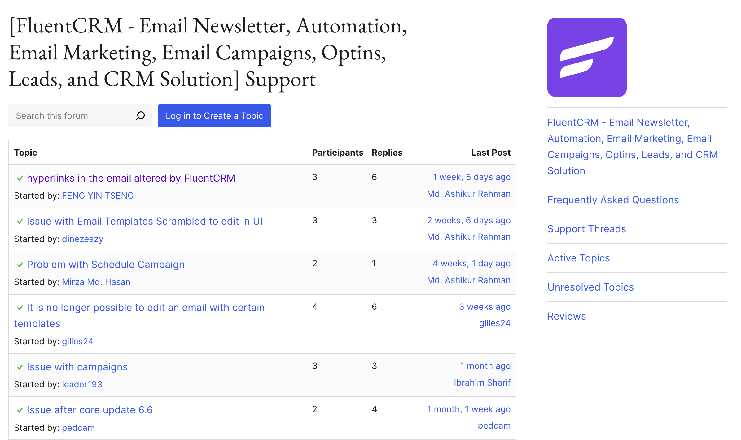 Le forum de FluentCRM.