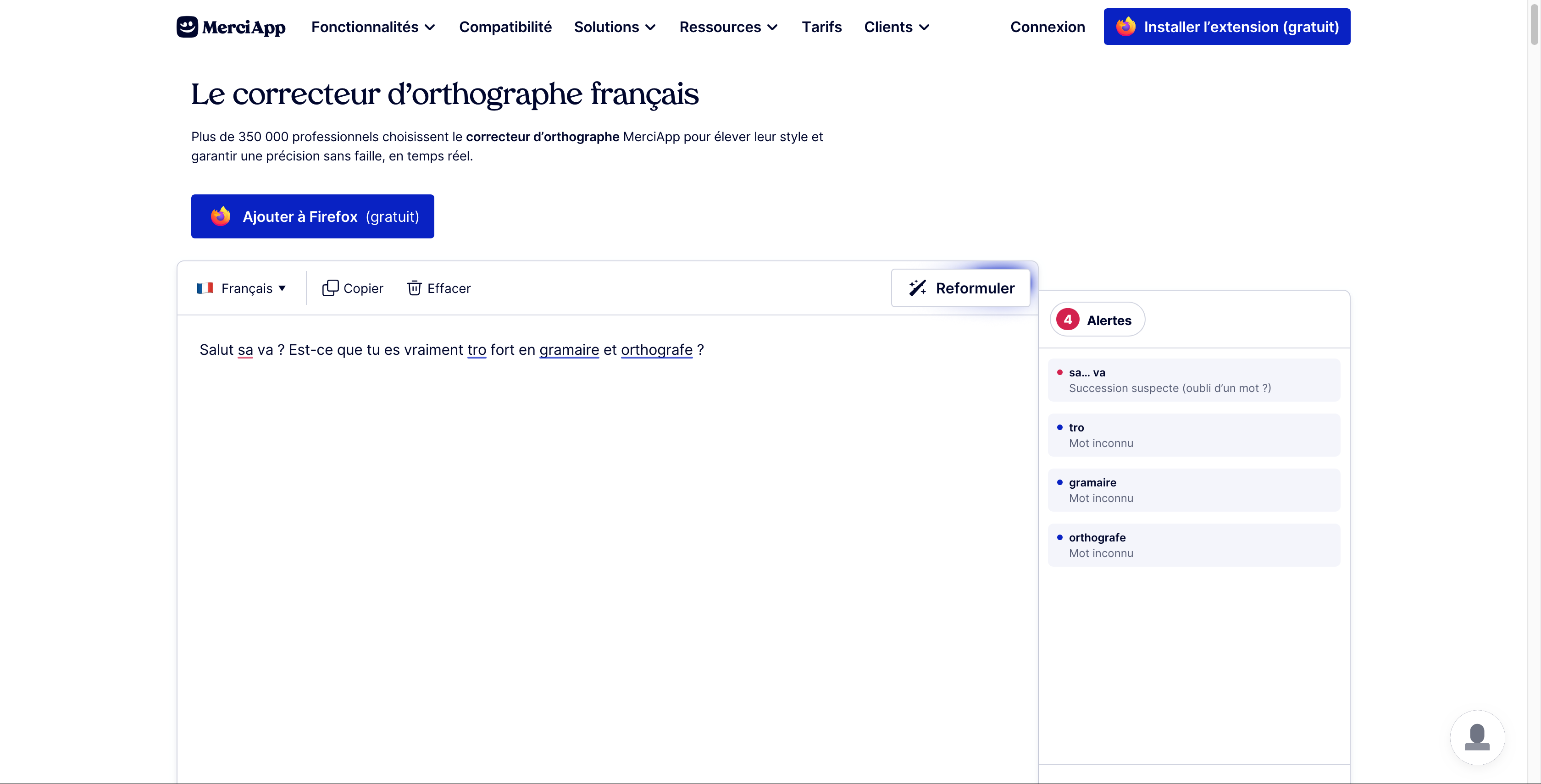 L'interface de l'outil MerciApp.