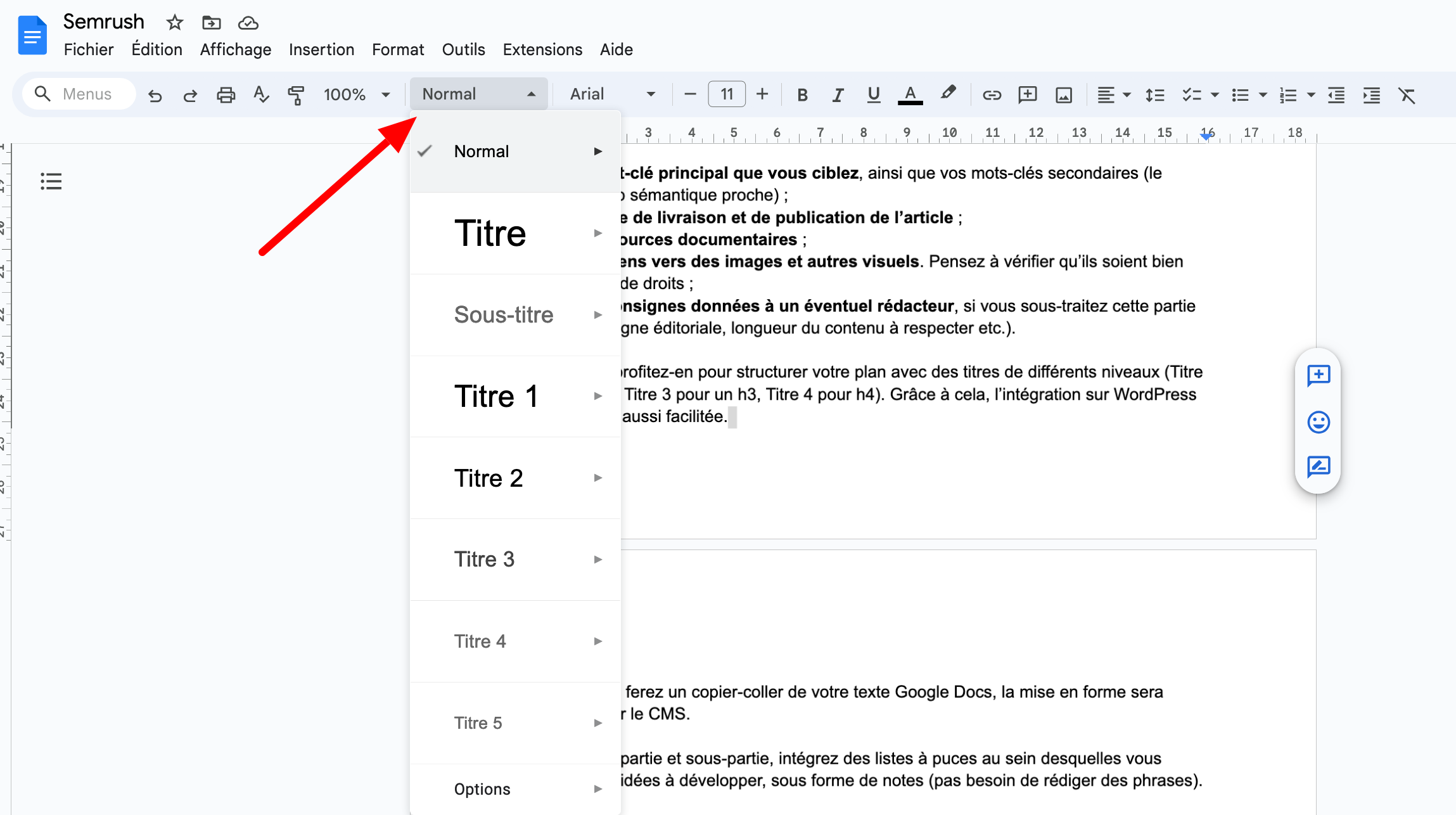 L'interface de Google Docs. 
