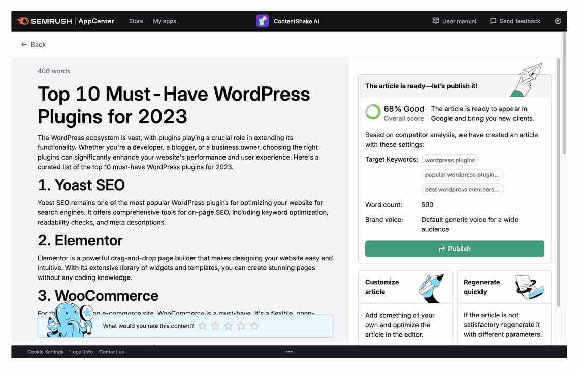 L'outil Content Shake AI de Semrush.