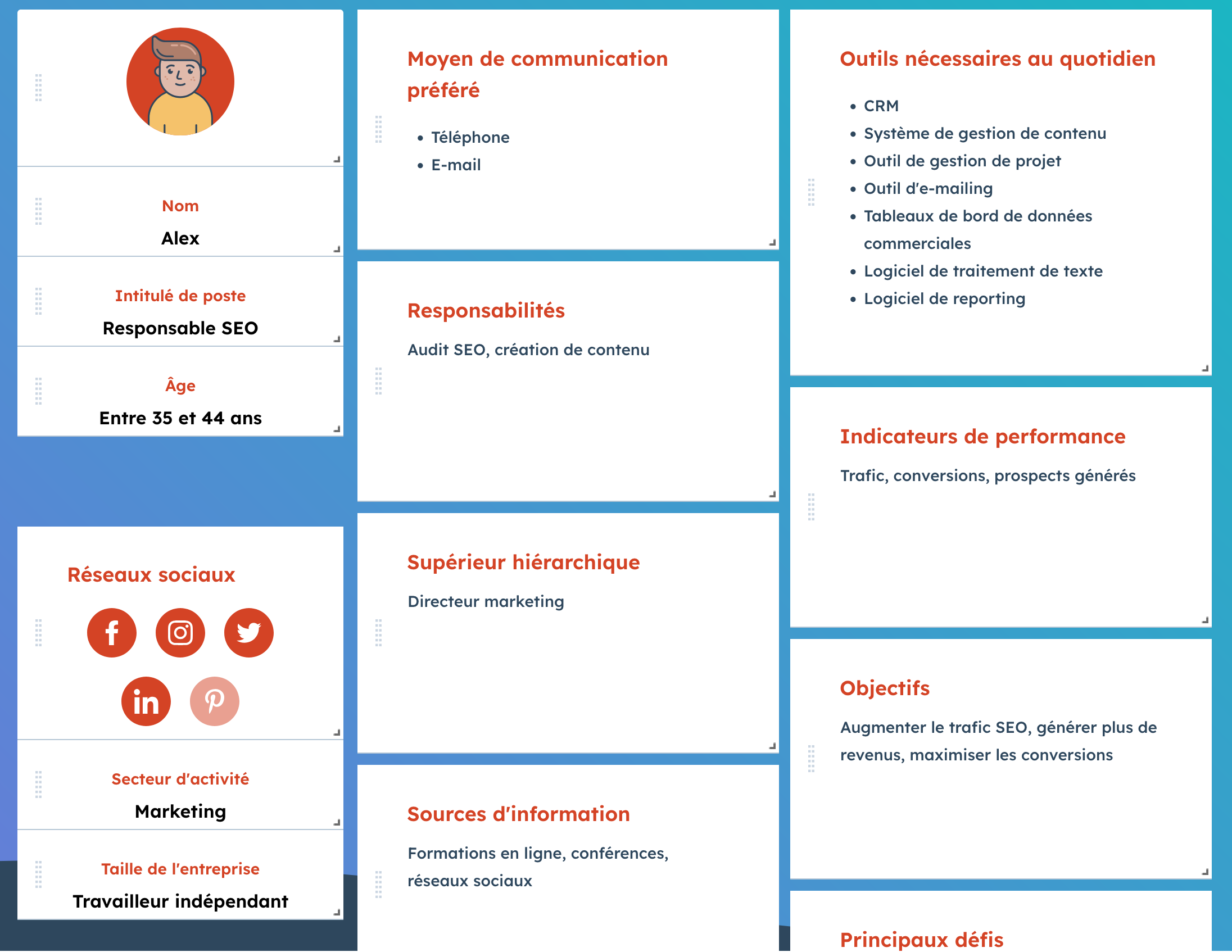Un exemple de persona généré avec l’outil Make My Persona de HubSpot.