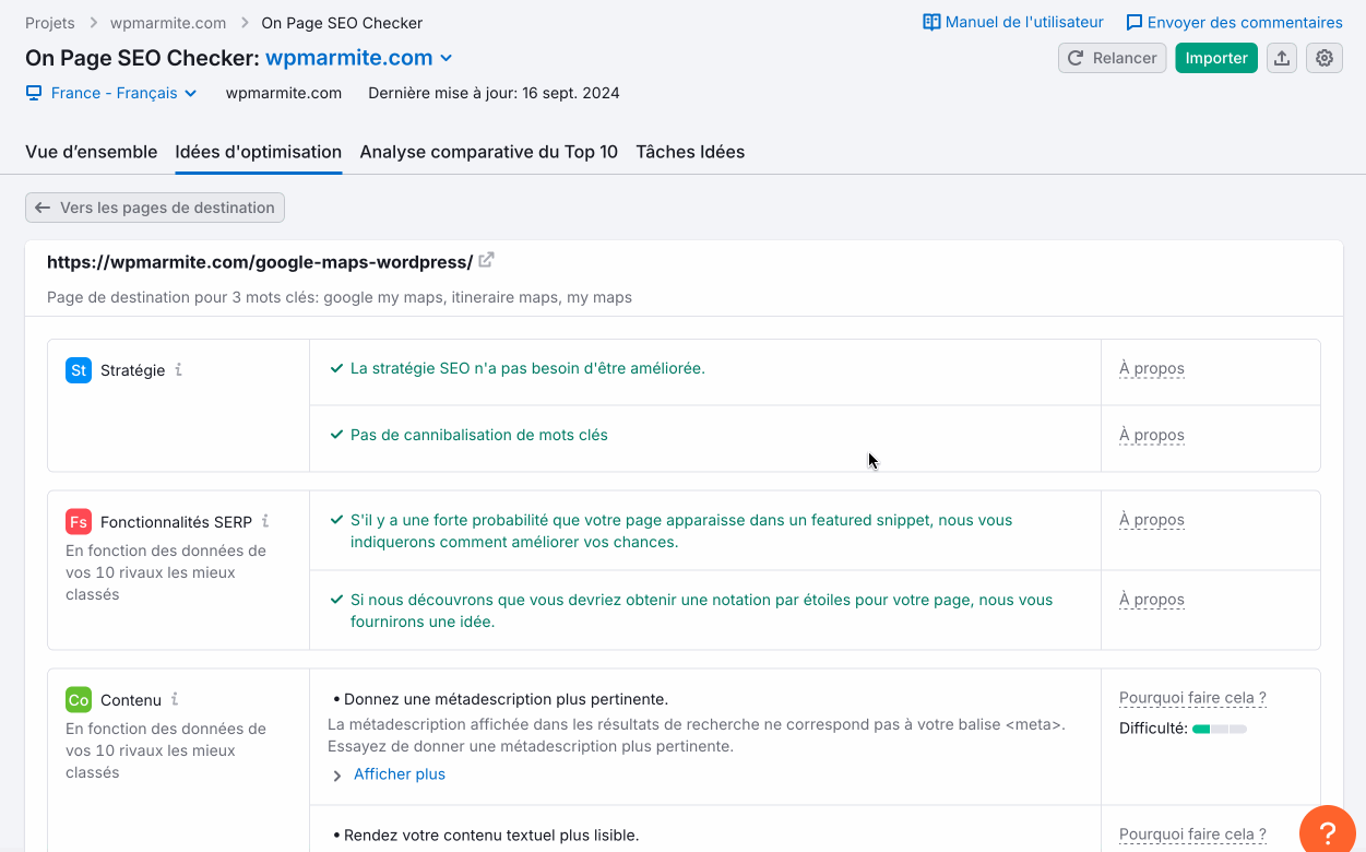 L'outil On Page SEO Checker de Semrush va vous aider comment écrire un article de blog.