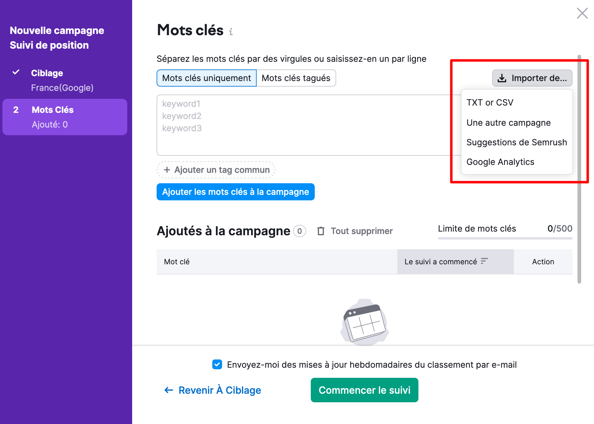 L'outil Suivi de positions de Semrush.