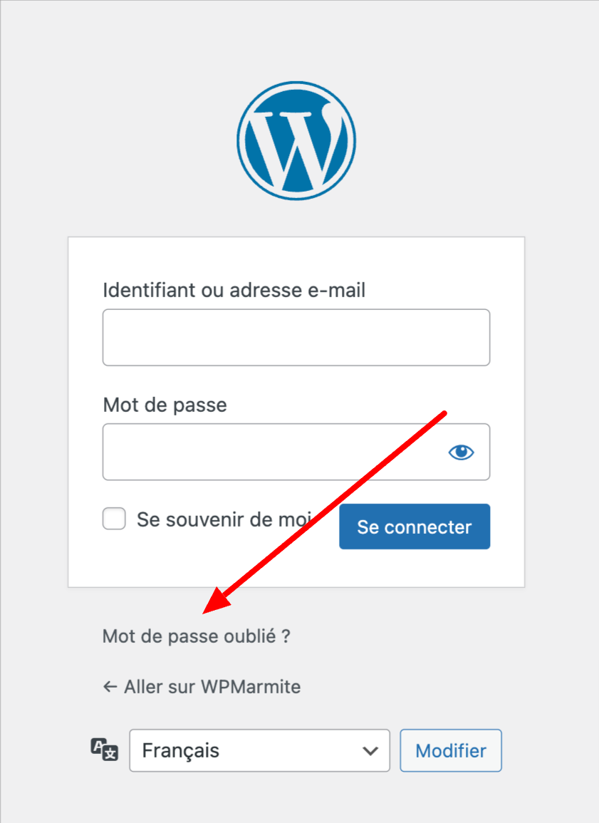 Modifier un mot de passe oublié via l'écran de connexion à WP.