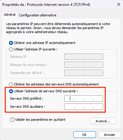 Utiliser une nouvelle adresse de serveur DNS sur Windows