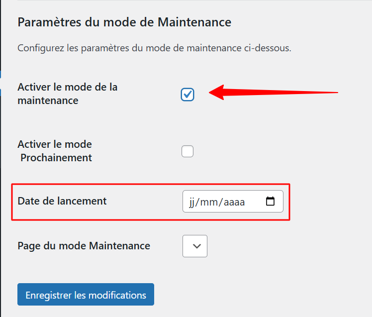 Activation du mode maintenance avec l'extension Maintenance Mode for WordPress®