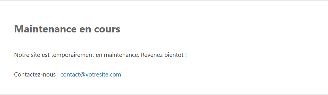 Personnalisation du message sur une page de maintenance WordPress
