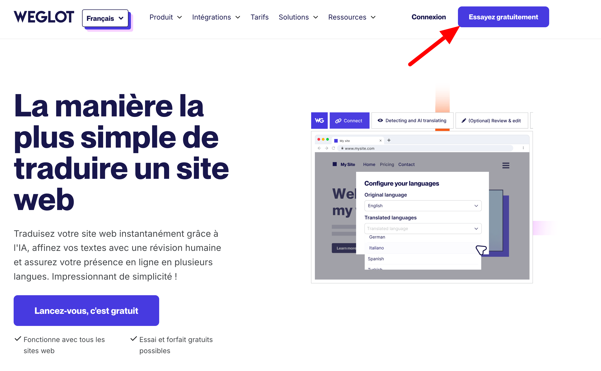 Weglot propose un essai gratuit.