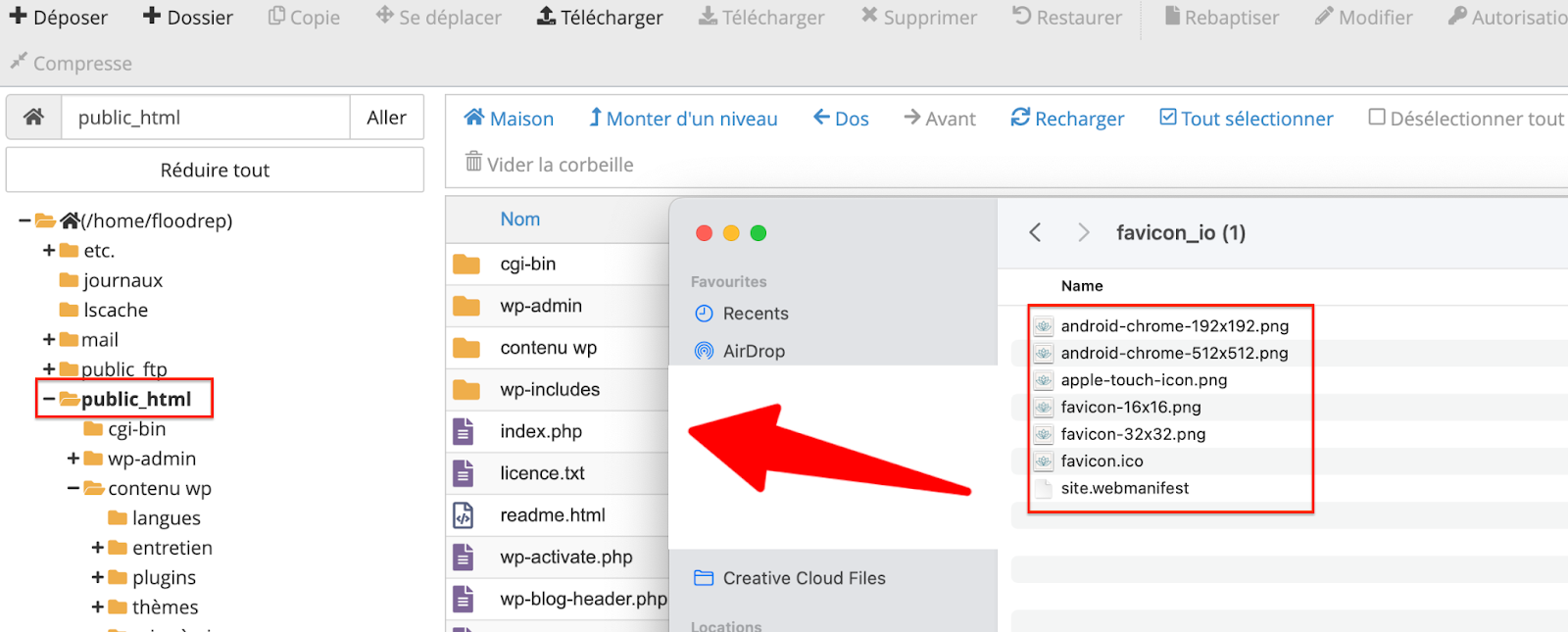 comment ajouter des fichiers favicon dans public_html 