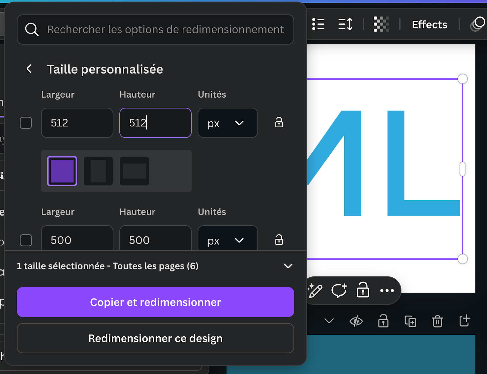 C'est l'étape 1 de la création de la favicon en 512 par 512 px avec Canva