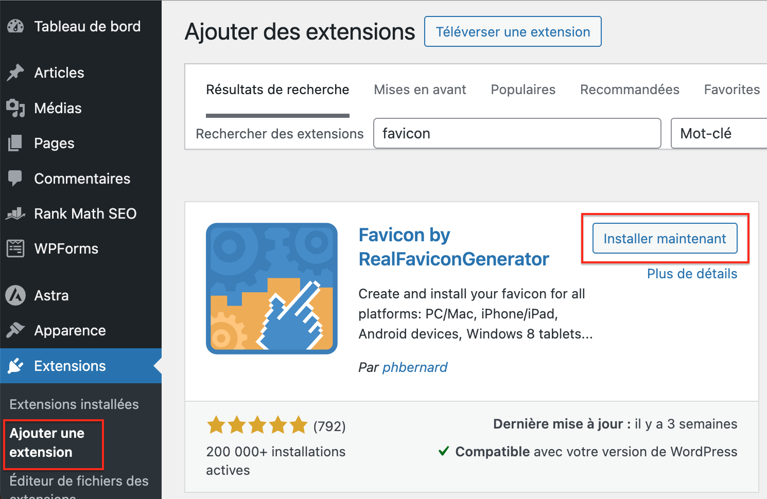 Installation de l’extension Favicon by RealFaviconGenerator