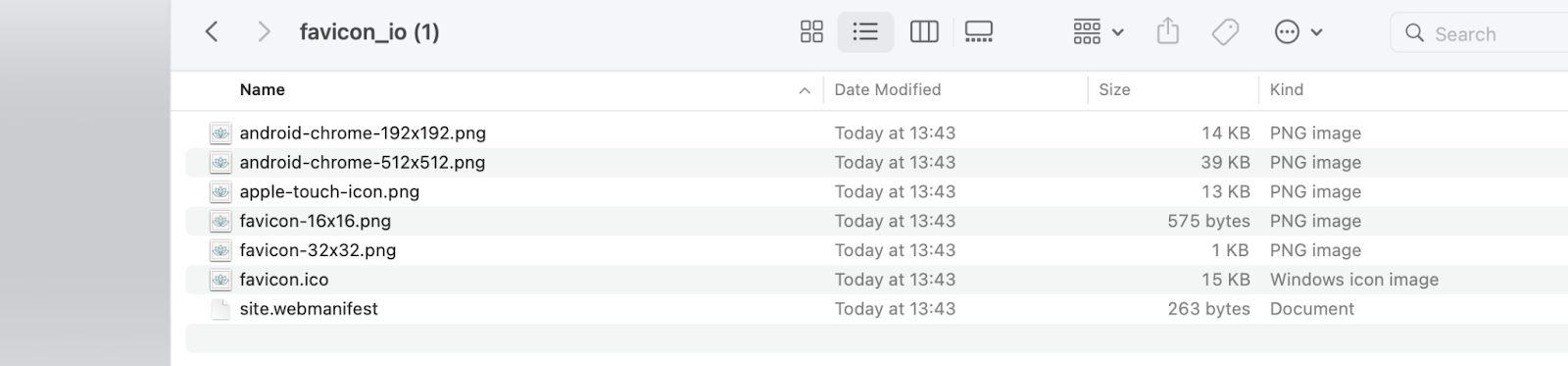 Voici le contenu du fichier ZIP : toutes les favicons pour mobile et desktop y sont