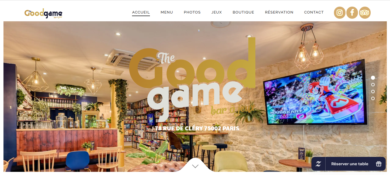 Le site internet du restaurant The Good Game.