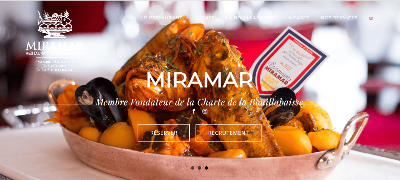 Le site web du restaurant Miramar à Marseille.