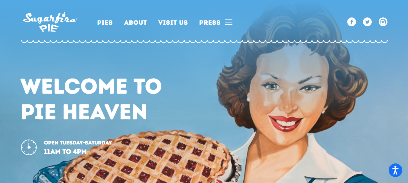 Le site web du restaurant Sugarfire Pie.