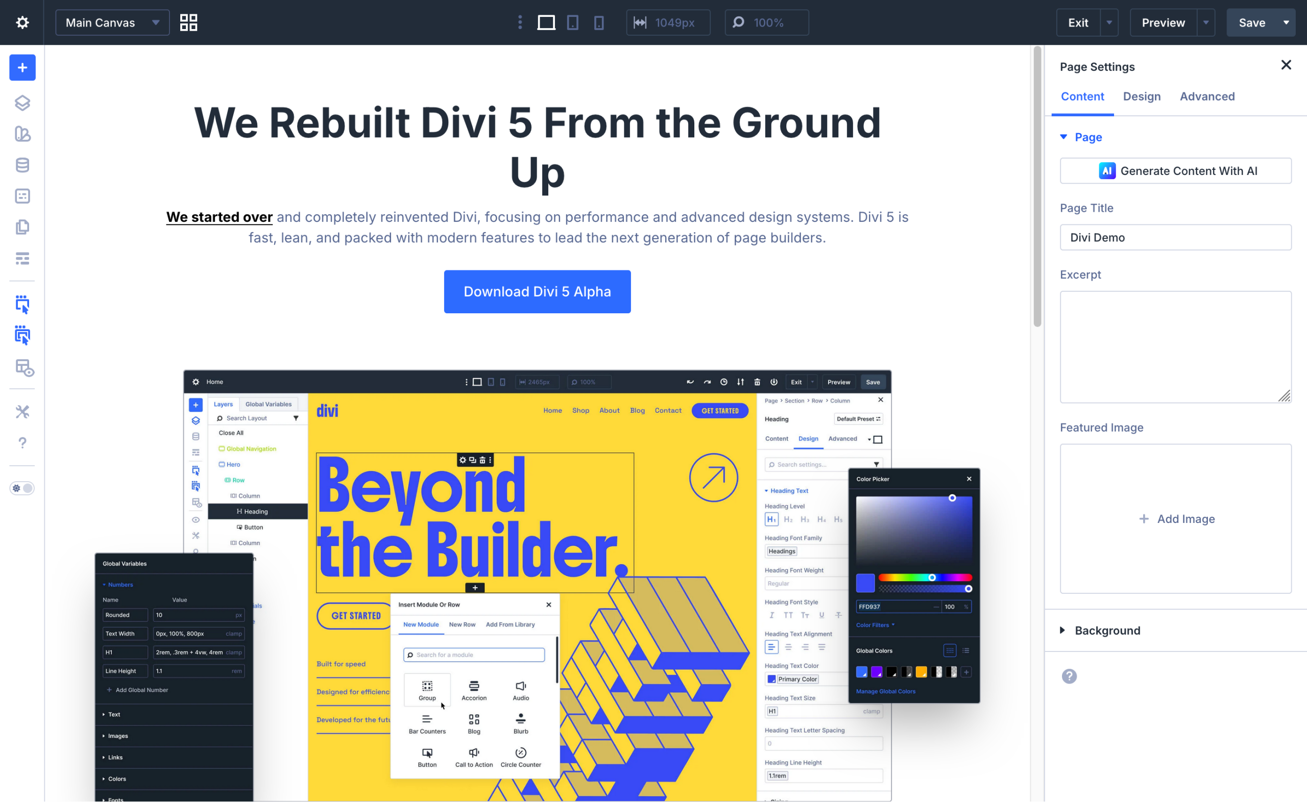 L'interface du Divi Builder.