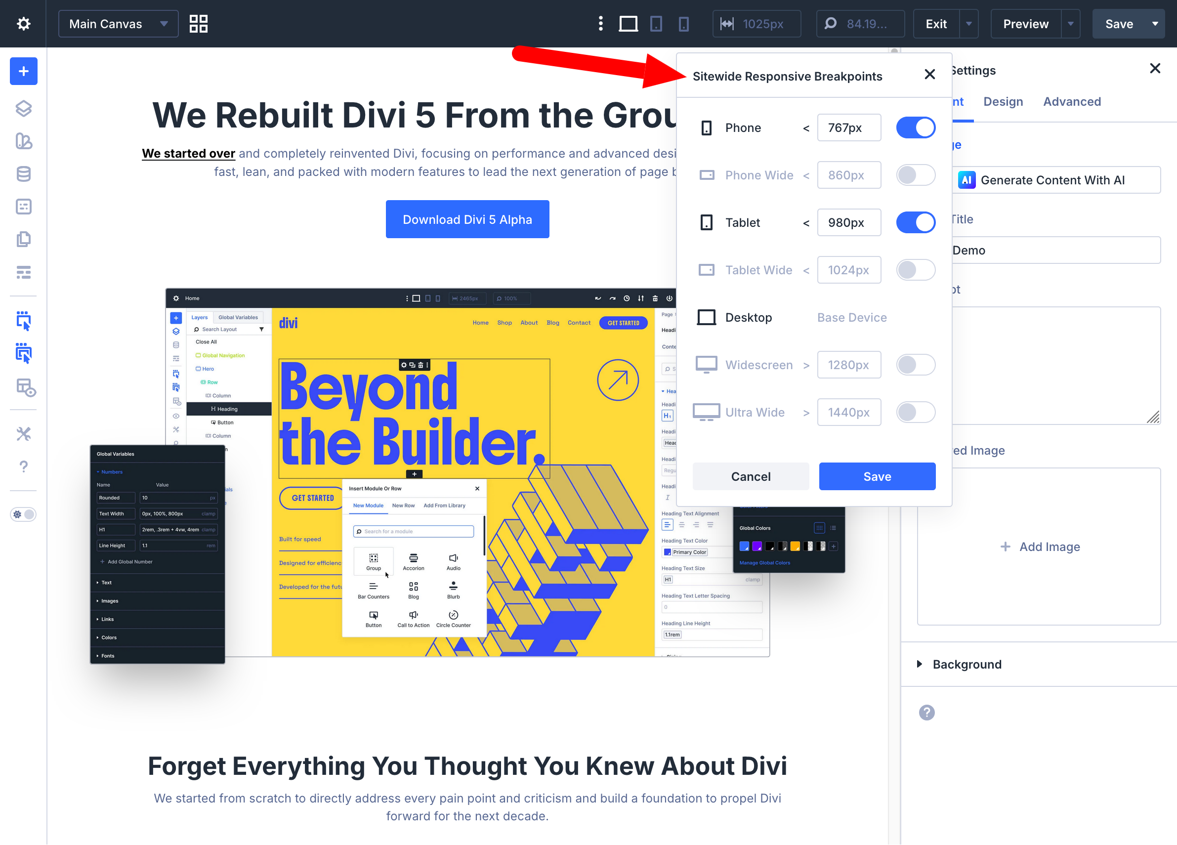 Options responsive sur Divi 5.