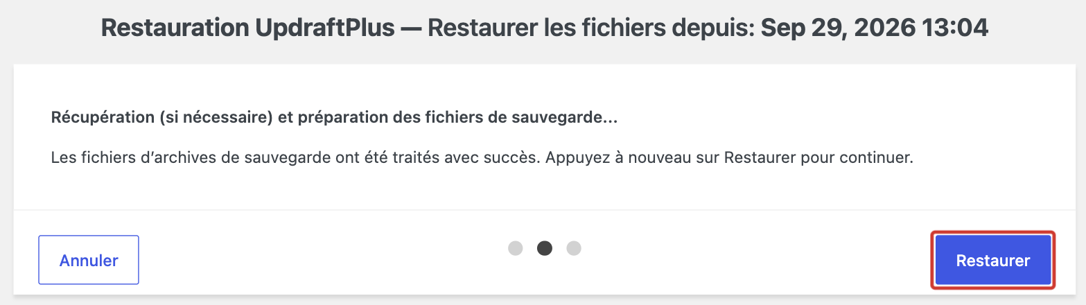 Préparation des fichiers de sauvegarde avant la restauration dans UpdraftPlus